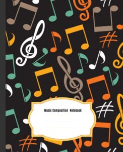 music theme composition notebook: beautiful wide blank lined workbook for kids girls boys students teens home school and college