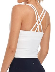 heynuts longline zeal sports bras for women, medium impact wirefree yoga bras padded workout tank tops crisscross back crop tops white s