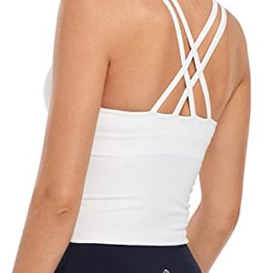 HeyNuts Longline Zeal Sports Bras for Women, Medium Impact Wirefree Yoga Bras Padded Workout Tank Tops Crisscross Back Crop Tops White S