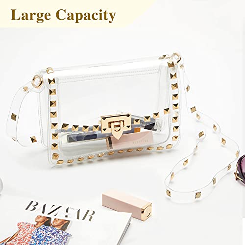 COROMAY Clear Purse for Women, Clear Crossbody Bag Stadium Approved, Fashion Rivet Decor Clear Purses