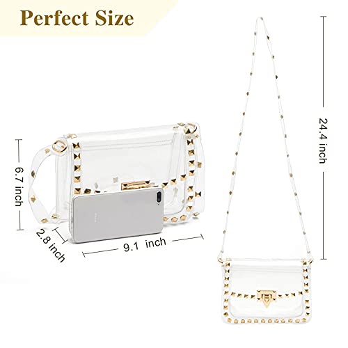 COROMAY Clear Purse for Women, Clear Crossbody Bag Stadium Approved, Fashion Rivet Decor Clear Purses