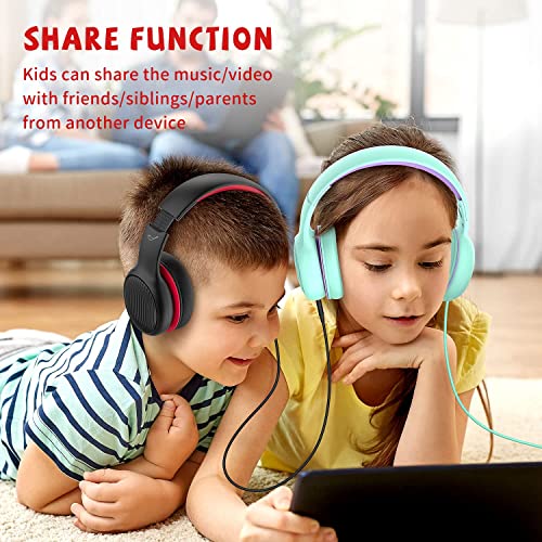 Kids Headphones, 85dB Volume Limiting - Toddler Headphones for Detachable Cat Ear, Wired Headphones with Sharing Splitter, Foldable Stereo Over-Ear Headphones for School/Travel/iPad/Kindle (black)