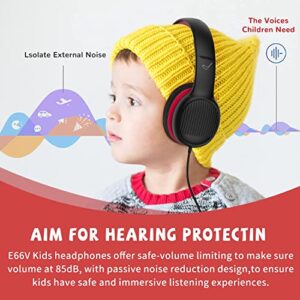 Kids Headphones, 85dB Volume Limiting - Toddler Headphones for Detachable Cat Ear, Wired Headphones with Sharing Splitter, Foldable Stereo Over-Ear Headphones for School/Travel/iPad/Kindle (black)