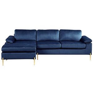 devion furniture modern velvet sectional sofa in blue/gold legs