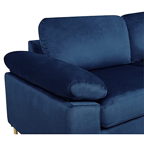 Devion Furniture Modern Velvet Sectional Sofa in Blue/Gold Legs