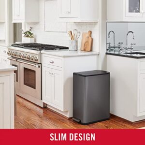 Rubbermaid Elite Stainless Steel Slim Step-On Trash Can, 11.8-Gallon, Charcoal, Fingerprint-Resistant Soft Close Lid, Wastebasket for Home/Kitchen/Bathroom/Office