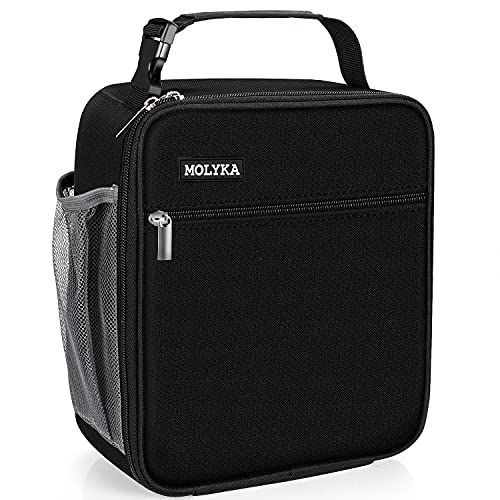 MOLYKA Lunch Bag - Insulated Lunch Box Durable Reusable Lunch Bag Adult Tote Bag for Men, Adults, Women (Black)