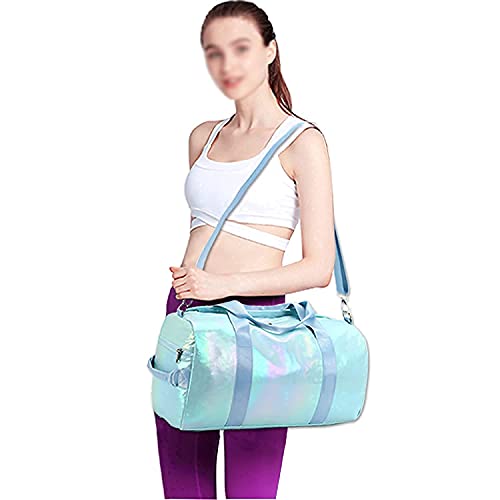 Gym Bag Sports Duffle Bag with Wet Pocket Weekender Overnight Bag with Waterproof Shoe Pouch and Air Hole for Girls Kids Women Travel Foldable Bag (Green)