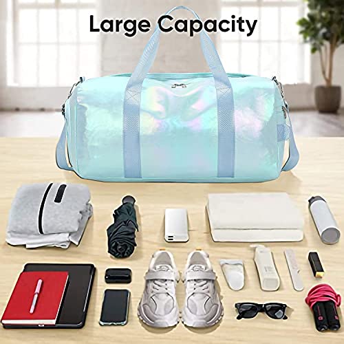 Gym Bag Sports Duffle Bag with Wet Pocket Weekender Overnight Bag with Waterproof Shoe Pouch and Air Hole for Girls Kids Women Travel Foldable Bag (Green)