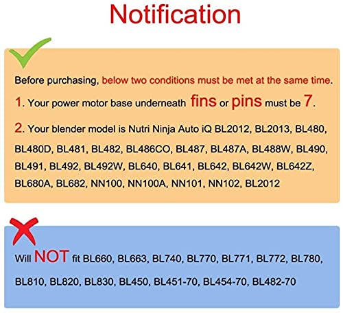 Replacement Parts for Ninja Blender 7 Fins Bottom Blade and 1 Gasket Rubber for Nutri Ninja Auto iQ BL482-30 BL492 BL642-30 NN102 BL687CO-30 BL2013