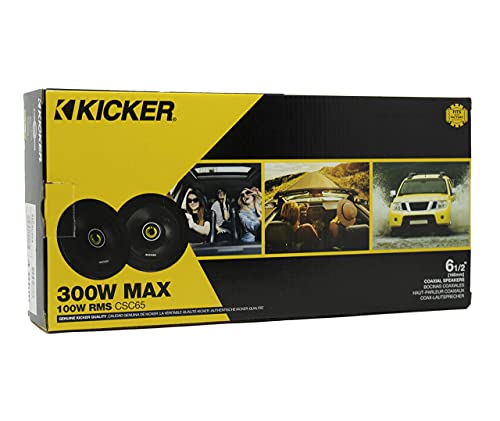 KICKER CSC65 CS Series 6.5 Inch 300 Watt 4 Ohm 2-Way Car Audio Coaxial Speakers System with Polypropylene Cone, PEI Tweeters & EVC Technology, Pair (Renewed)