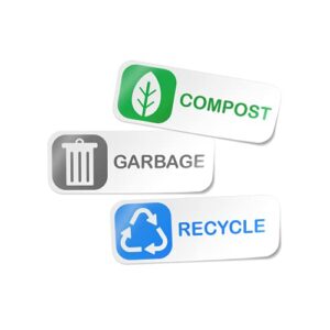 garbage trash recycle compost stickers - 3 durable vinyl labels for effortless bin labeling (6" x 2.25") by flippin stickers