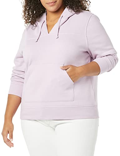 Amazon Essentials Women's Classic-Fit Long-Sleeve Open V-Neck Hooded Sweatshirt, Lilac, X-Large