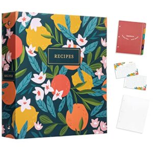 jot & mark recipe 3 ring binder 8.5" x 9.5" | full-page with clear protective sleeves and color printing paper for family recipes (8.5" x 9.5" recipe binder, winter orchard)