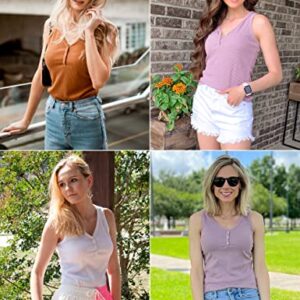 MEROKEETY Womens V Neck Tank Tops Summer Sleeveless Ribbed Button Casual Henley Shirts Salmon