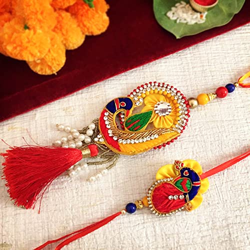 TIED RIBBONS Rakhi for Brother and Bhabhi Gift Set | Bhai Bhabhi Rakhi Set | Rakhi Card | Roli Chawal Tika - Raksha bandhan Rakhi for Bhaiya Bhabhi Rakhi | Lumba Rakhi for Bhabhi