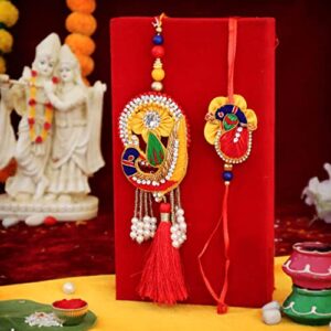 TIED RIBBONS Rakhi for Brother and Bhabhi Gift Set | Bhai Bhabhi Rakhi Set | Rakhi Card | Roli Chawal Tika - Raksha bandhan Rakhi for Bhaiya Bhabhi Rakhi | Lumba Rakhi for Bhabhi