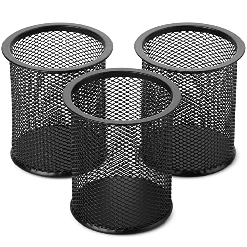 Mr. Pen- 3pcs Pencil Cup Holder, Black Pen Holder, Pen Cups, Metal Mesh Pencil/Pen Holder ,Pen Organizer for Desk, Desk Pen Holder