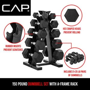 CAP Barbell 150 Lb Dumbbell Set with Vertical A-Frame Rack, Carbon