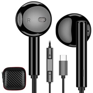 acaget usb c headphones, wired earphones for galaxy s21 ultra s22 s23 plus iphone 15 pro max usb type c headphone with microphone hifi stereo usb c earbuds for samsung galaxy s20 fe a53 a54 5g black