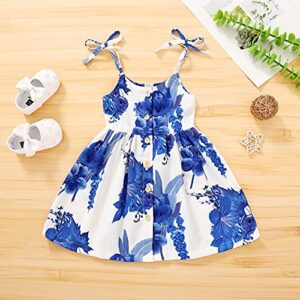 YOUNGER TREE 1-5T Toddler Kids Girls Summer Dress Sling Blue Floral Casual Dress Pattern Girls Party Dress Sleeveless (12-18 Months, Blue Flora Strap Dress, 12_Months)