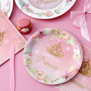 Winoo Design Princess Plates and Napkins Party Supplie - Serves 16 - Princess Birthday Decorations Includes Paper Plates Cups Napkins Cutlery Balloons Banner Tablecloth Party Favor Décor Idea