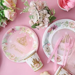 Winoo Design Princess Plates and Napkins Party Supplie - Serves 16 - Princess Birthday Decorations Includes Paper Plates Cups Napkins Cutlery Balloons Banner Tablecloth Party Favor Décor Idea