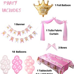 Winoo Design Princess Plates and Napkins Party Supplie - Serves 16 - Princess Birthday Decorations Includes Paper Plates Cups Napkins Cutlery Balloons Banner Tablecloth Party Favor Décor Idea