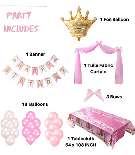 Winoo Design Princess Plates and Napkins Party Supplie - Serves 16 - Princess Birthday Decorations Includes Paper Plates Cups Napkins Cutlery Balloons Banner Tablecloth Party Favor Décor Idea