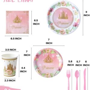 Winoo Design Princess Plates and Napkins Party Supplie - Serves 16 - Princess Birthday Decorations Includes Paper Plates Cups Napkins Cutlery Balloons Banner Tablecloth Party Favor Décor Idea