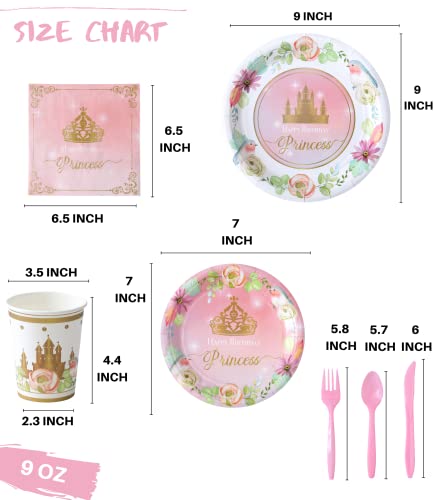 Winoo Design Princess Plates and Napkins Party Supplie - Serves 16 - Princess Birthday Decorations Includes Paper Plates Cups Napkins Cutlery Balloons Banner Tablecloth Party Favor Décor Idea