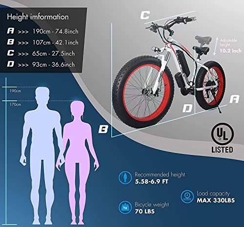 YinZhiBoo Electric Bike E-Bike Fat Tire Electric Bicycle 26" 4.0 Adults Ebike 1000W Removable 48V/13AH Battery 21-Speed Shifting for Trail Riding/Excursion/Commute UL and GCC Certified