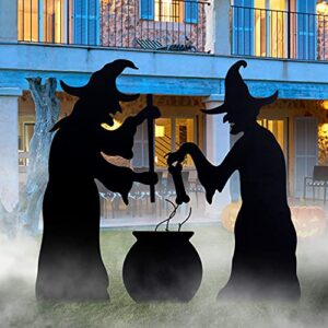 yoleshy halloween witch stakes with cauldron, set of 3 metal halloween yard stakes scary witch yard decorations, witch silhouette for outdoor lawn garden yard halloween decor
