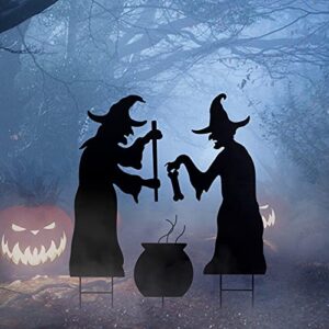 YoleShy Halloween Witch Stakes with Cauldron, Set of 3 Metal Halloween Yard Stakes Scary Witch Yard Decorations, Witch Silhouette for Outdoor Lawn Garden Yard Halloween Decor