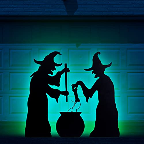 YoleShy Halloween Witch Stakes with Cauldron, Set of 3 Metal Halloween Yard Stakes Scary Witch Yard Decorations, Witch Silhouette for Outdoor Lawn Garden Yard Halloween Decor