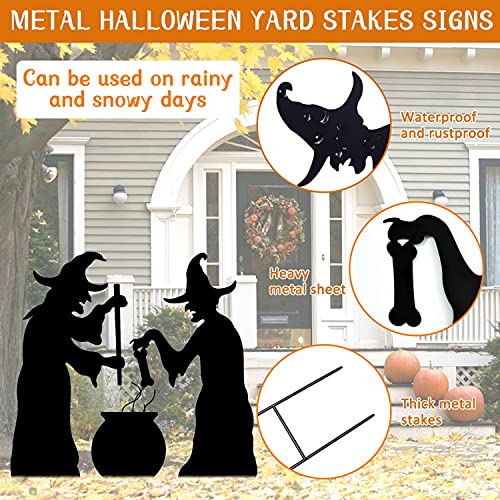 YoleShy Halloween Witch Stakes with Cauldron, Set of 3 Metal Halloween Yard Stakes Scary Witch Yard Decorations, Witch Silhouette for Outdoor Lawn Garden Yard Halloween Decor