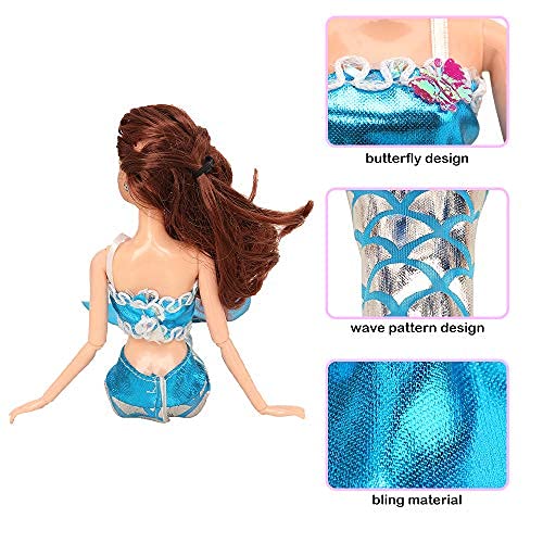 ENOCHT 25 Pcs Doll Clothes and Accessories Contain 4 Different Handmade Swimsuit, 1 Handmade Bathrobe, 1 Bathtowel, 16 Accessories, 1 Swimming Ring Float and 2 Mermaid Dress for 11.5 inch Doll