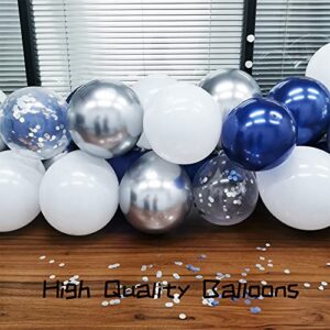 Navy Blue Silver Balloon Arch Garland Kit, 124 Pack Navy Silver White Confetti Balloons with Balloon Accessories and LED String Light for Graduation Baby Shower Wedding Birthday Party Supplies