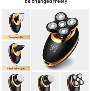 Electric Shavers for Men - 5 in 1 Bald Head Shavers for Men, 5D Floating Cordless USB Rechargeable Rotary Razor Multifunctional Grooming Kit Beard Trimmer Waterproof Wet and Dry with LED Display