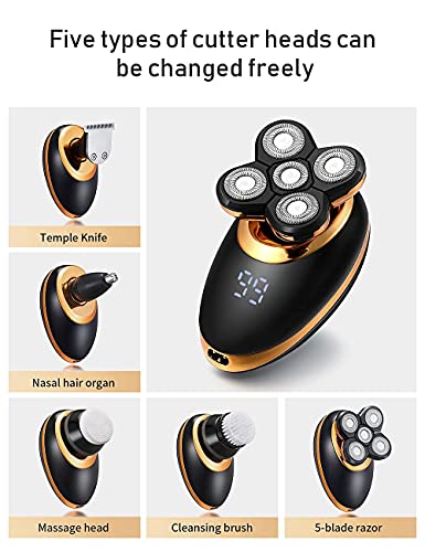 Electric Shavers for Men - 5 in 1 Bald Head Shavers for Men, 5D Floating Cordless USB Rechargeable Rotary Razor Multifunctional Grooming Kit Beard Trimmer Waterproof Wet and Dry with LED Display