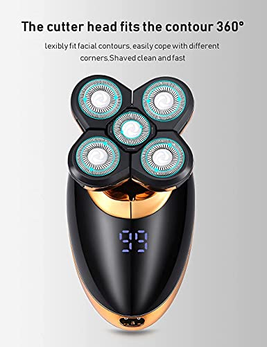 Electric Shavers for Men - 5 in 1 Bald Head Shavers for Men, 5D Floating Cordless USB Rechargeable Rotary Razor Multifunctional Grooming Kit Beard Trimmer Waterproof Wet and Dry with LED Display