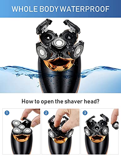 Electric Shavers for Men - 5 in 1 Bald Head Shavers for Men, 5D Floating Cordless USB Rechargeable Rotary Razor Multifunctional Grooming Kit Beard Trimmer Waterproof Wet and Dry with LED Display