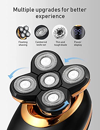 Electric Shavers for Men - 5 in 1 Bald Head Shavers for Men, 5D Floating Cordless USB Rechargeable Rotary Razor Multifunctional Grooming Kit Beard Trimmer Waterproof Wet and Dry with LED Display