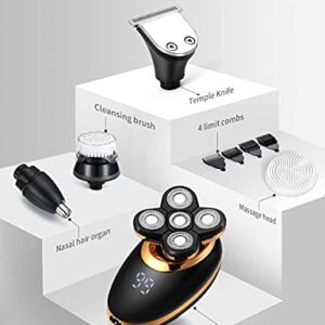 Electric Shavers for Men - 5 in 1 Bald Head Shavers for Men, 5D Floating Cordless USB Rechargeable Rotary Razor Multifunctional Grooming Kit Beard Trimmer Waterproof Wet and Dry with LED Display