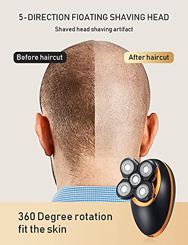 Electric Shavers for Men - 5 in 1 Bald Head Shavers for Men, 5D Floating Cordless USB Rechargeable Rotary Razor Multifunctional Grooming Kit Beard Trimmer Waterproof Wet and Dry with LED Display