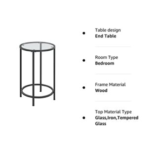 Yaheetech End Table,Round Side Table,Small Coffee Accent Table Nightstand Modern Style w/Glass Top & Metal Frame for Living Room, Balcony, Bedroom, Porch, Small Space,Black