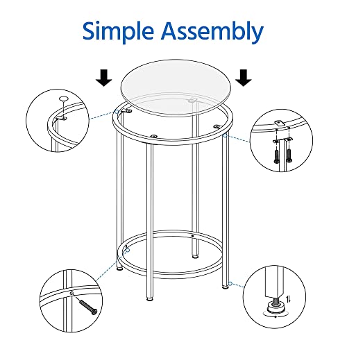 Yaheetech End Table,Round Side Table,Small Coffee Accent Table Nightstand Modern Style w/Glass Top & Metal Frame for Living Room, Balcony, Bedroom, Porch, Small Space,Black