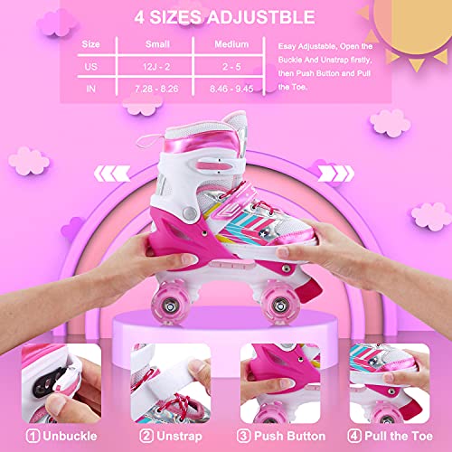 Roller Skates for Kids Girls Boys Beginners, 4 Size Adjustable Size with Light Up Wheels for Children (Pink, Medium(2-5))