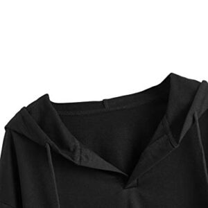 Verdusa Women's Long Sleeve Drop Shoulder Drawstring Crop Hoodie Sweatshirt Black XL