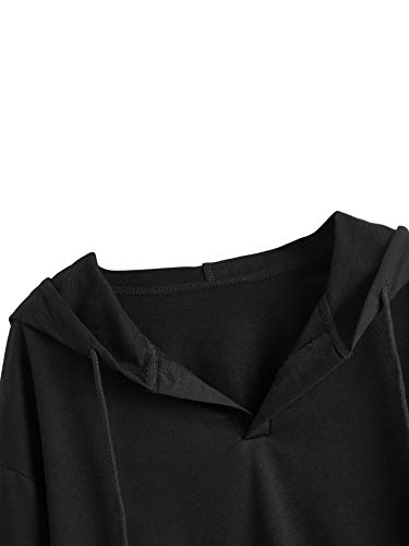 Verdusa Women's Long Sleeve Drop Shoulder Drawstring Crop Hoodie Sweatshirt Black XL